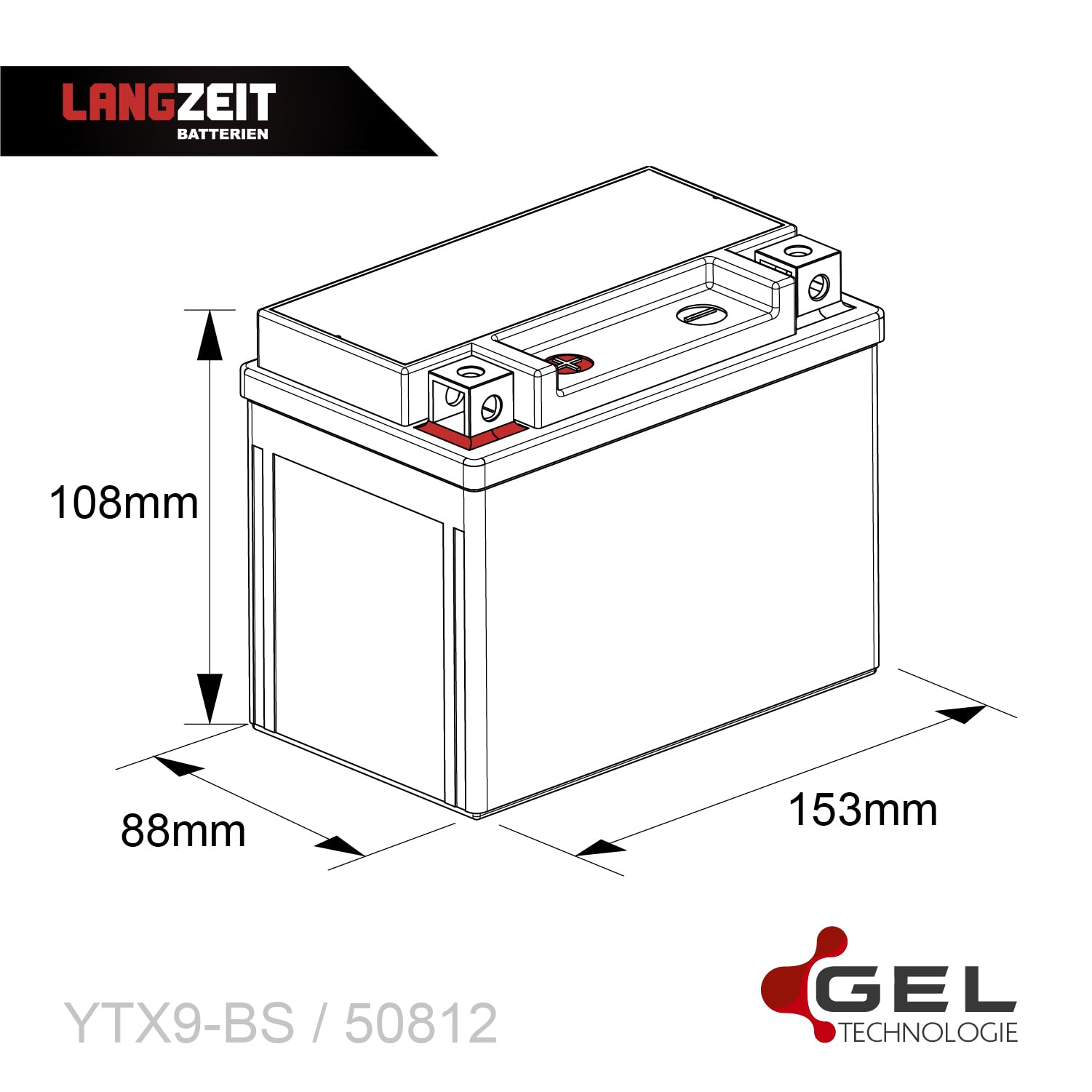 LANGZEIT YTX9-BS batterie moto 12V 9Ah GEL BTX9-BS 50812 remplace 8Ah