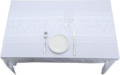 Miniatura 3 de rockcloud Camino de mesa de encaje para decoración de banquetes de boda, decoración de mesa de fiesta de Navidad, blanco, 13 x 54 pulgadas