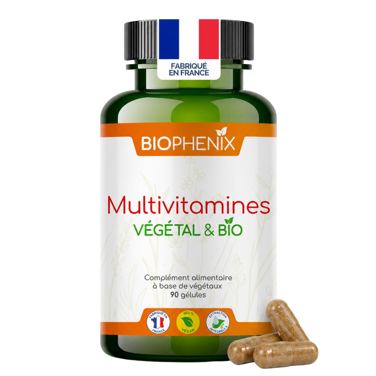 Biophénix - Multivitamines Bio 90 Gélules - Procédé Exclusif Extraction Intégrale® - 0% Excipient • 0% Additif • 0% Produit Chimique - Immunité, Énergie, Antioxydant - Fabriqué en France - Vegan