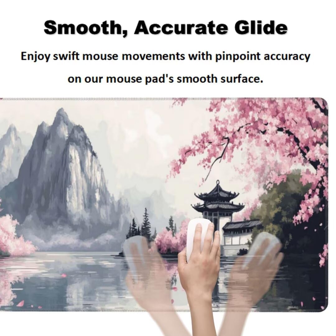 Japanisch Mauspad 1600 x 800mm,Mousepad XXL Schreibtischunterlage Landschaft Mouse Pad,Wasserdicht und Rutschfest Gaming Mauspad,Verbessert Präzision,Gaming-Mauspads für Pc und Gaming Zubehör qw177