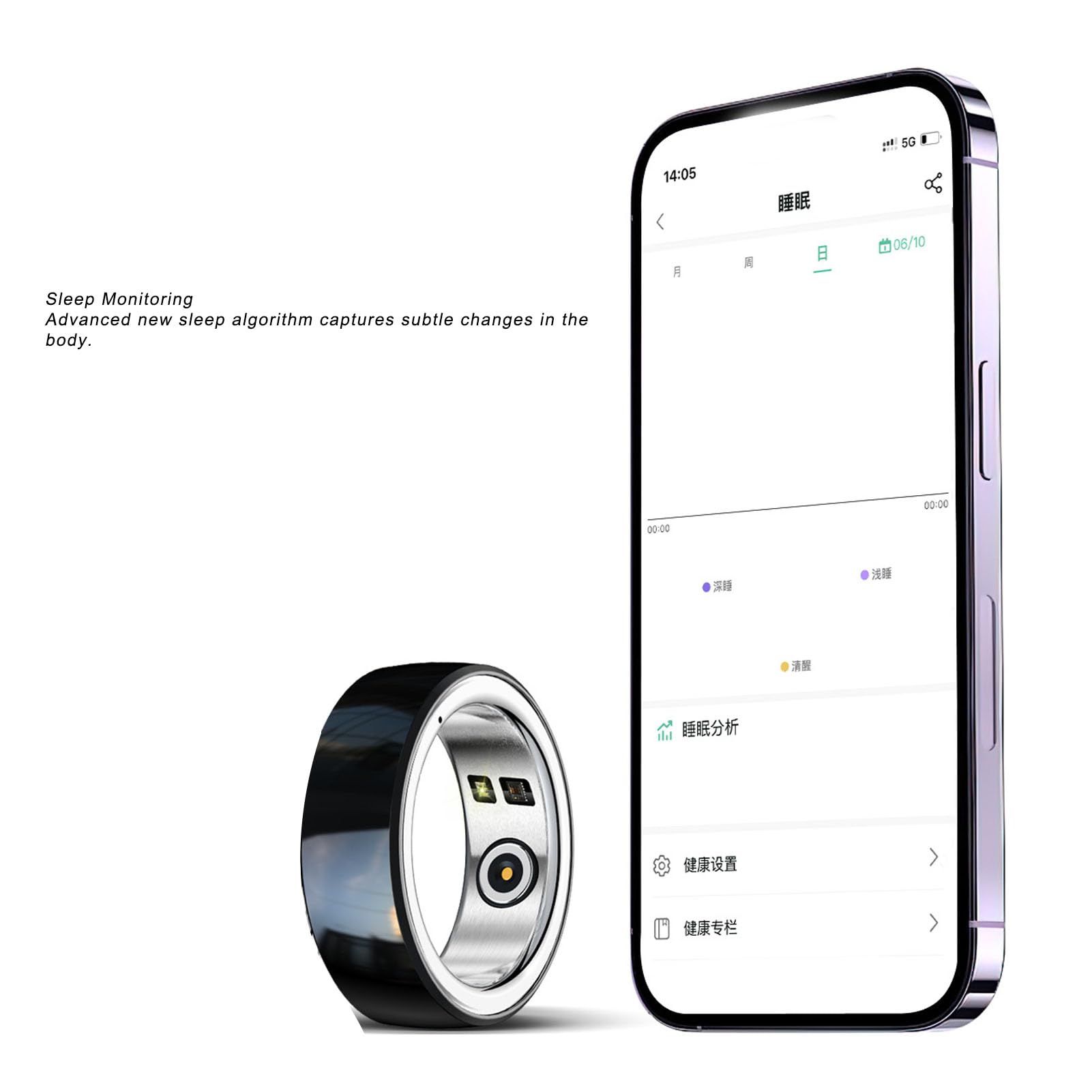 ASHATA Anillo Inteligente R2 Fitness, Anillo de Seguimiento de Salud NFC para Monitorear el Podómetro de Fitness, Datos de Sueño Gratuitos, Control de Aplicaciones, Anillo de (Diámetro