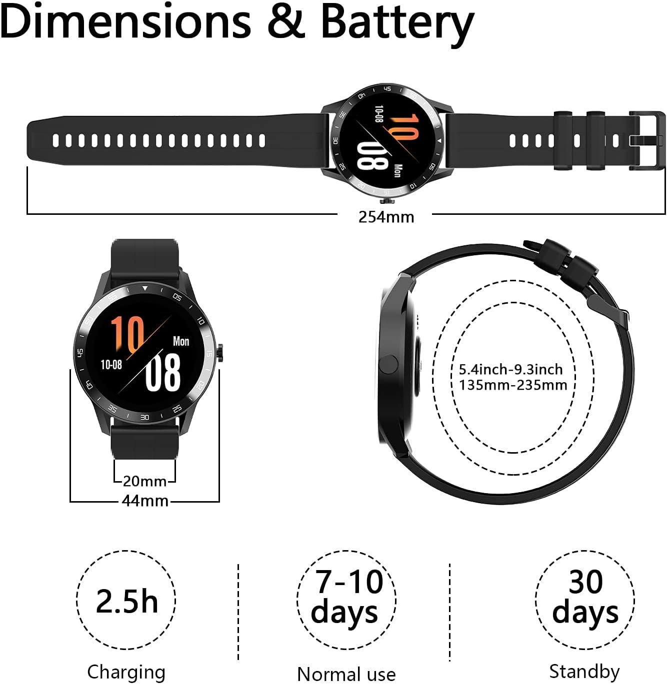 IOWODO Smart Watch for Men, Women Activity Tracker with Heart Rate Monitor Fitness Tracker 5ATM Waterproof Fitness Watch Pedometer Smartwatch Sleep Monitor Sport Watch Compat. with iOS Android Black