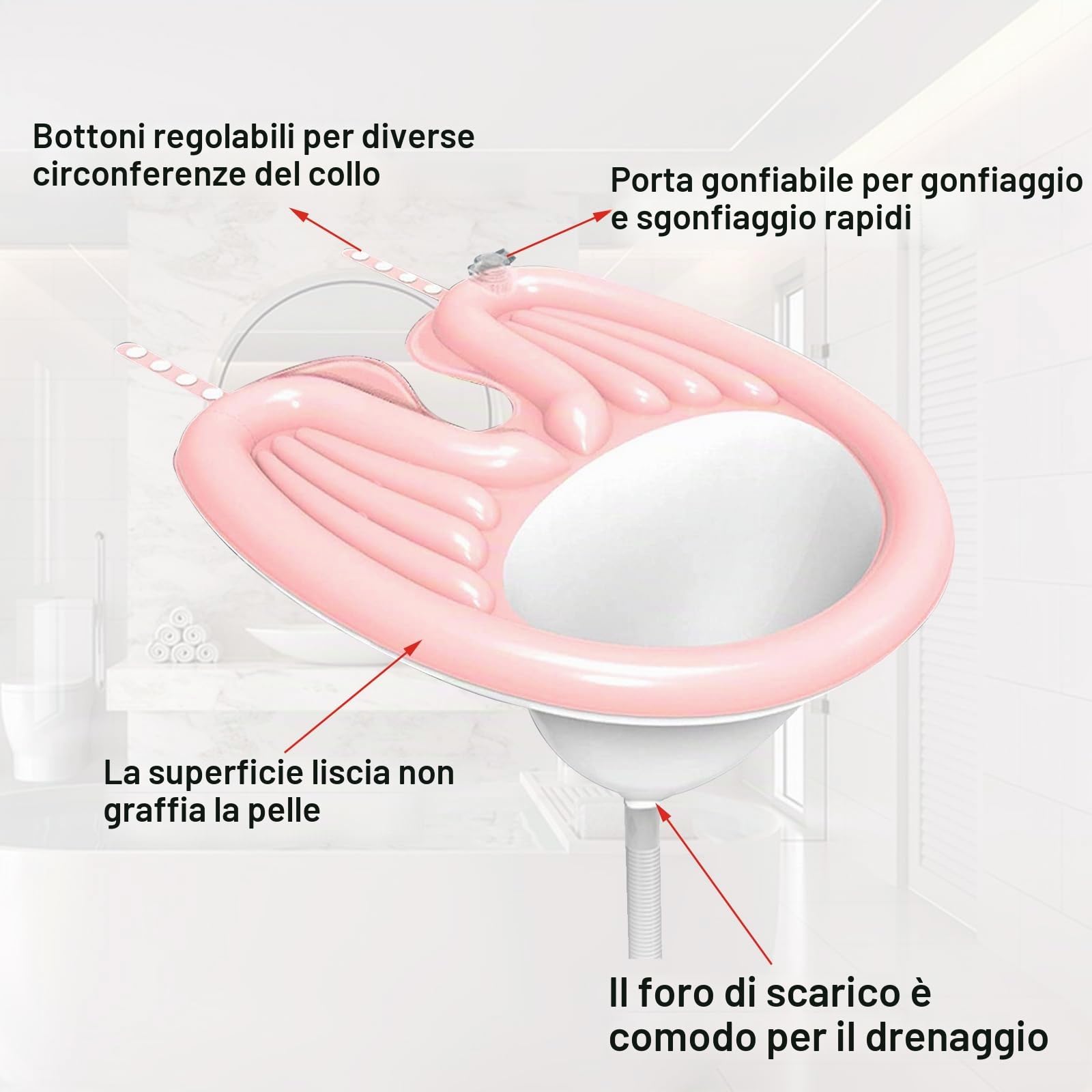 Bacino gonfiabile per il lavaggio dei capelli, in PVC, pieghevole, per anziani e disabili, donne incinte, bambini, anziani (rosa)
