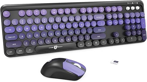 Miniatura 19 de Combo de teclado y mouse inalámbricos, teclado inalámbrico de tamaño completo de 2.4 GHz con teclas redondas para Windows, computadora, escritorio,