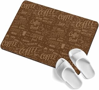 Bath Rugs, Coffee Milk Tea and Cocoa Bean Absorbent Diatomaceous Earth Bath Mat Quick Drying Non Slip Washable Shower Mat 16x24IN, Cafe Theme Quote on Brown Doormat for Bathtub Kitchen Living Room