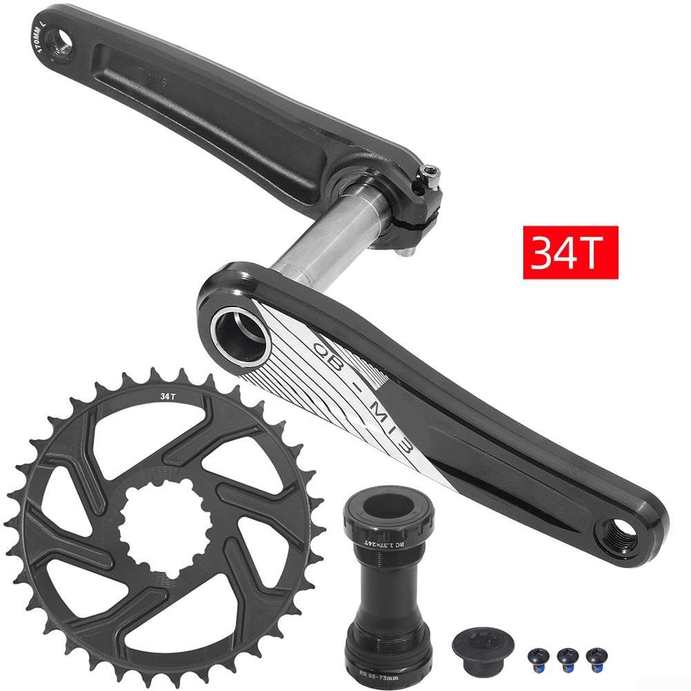 Bielas de 3 pernos simples estrechos anchos 34T de aleación de aluminio con soporte inferior de 68 mm, brazo de 170 mm para bicicleta de montaña de carretera de 9 a 12 velocidades (morado)