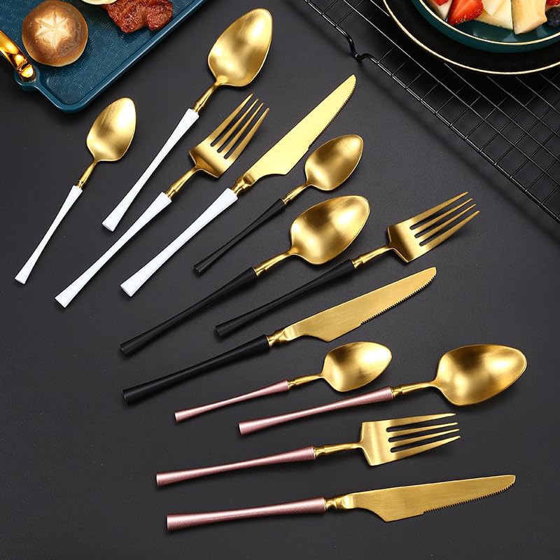 Besteckset, 4/16/24/32/40/48-teilig, Besteckset aus Edelstahl 304, Gabel und Löffel, goldenes Steakmesser- und Gabelset. Roségold, 10er-Set, 40-teilig