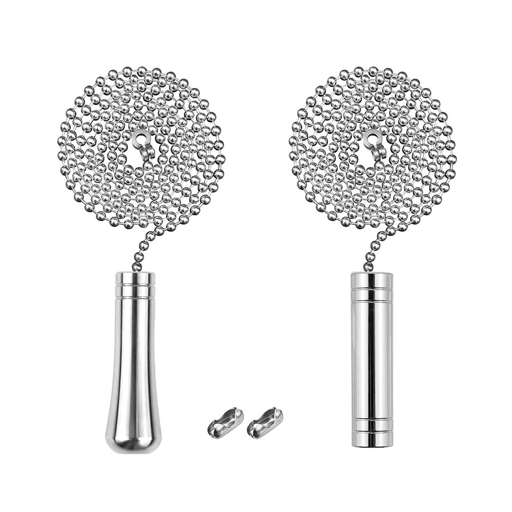 PLCatis Light Pull Cord 2PCS Bathroom Light Pull Cord Handle 80cm Two Shapes Cylinder Teardrop Stainless Steel Beads Pull Chain Decorative Accent Pull Switch Handle for Ceiling Fans Light Fixtures