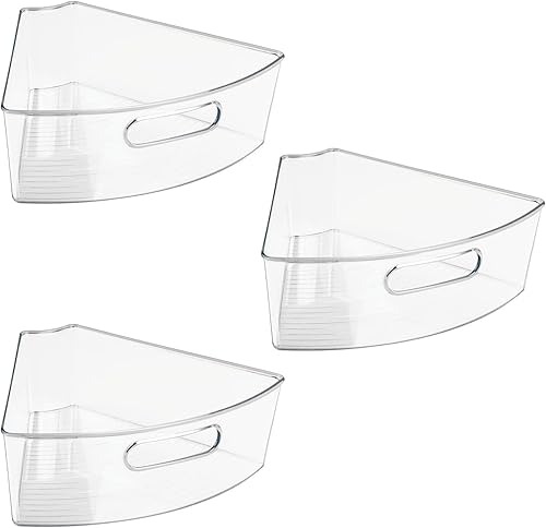 Miniatura 9 de mDesign Gabinete de cocina de plástico Lazy Susan organizador de almacenamiento con asa frontal gran forma de pastel de cuña de 16 paquete de 3