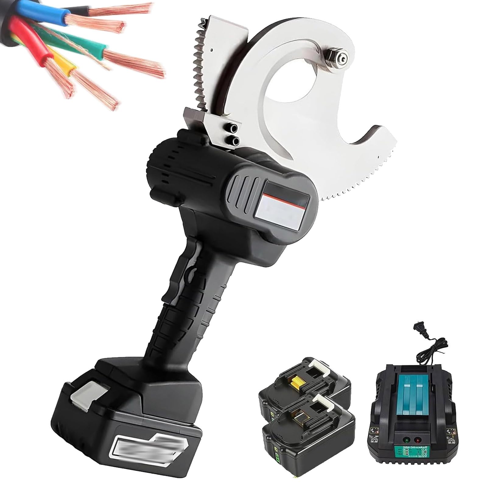 Cortacables Eléctrico, Cortador Hidráulico A Batería, con 2 Baterías De 4,0 Ah Y Cargador, Eficiente Y Duradero, Corta Sin Esfuerzo Cables Blindados, Ideal para EC-75M