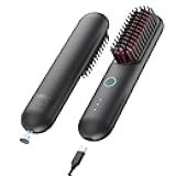Cordless Hair Straightener Brush - Porta ECO Portable Straightening Brush for Travel, Mini Hot Straightening Comb for Women, Ceramic Coating, Lightweight for Touch-ups, Anti-Scald, Black