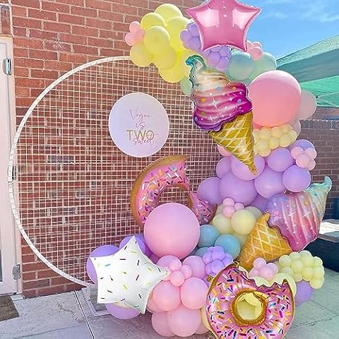 Longwu 120Pcs Macaron Ice Cream Balloons Garland Arch Kit Donuts Rainbow Balloons Birthday Party Background Decoration Girl Baby Shower Party Supplies Pink Blue Yellow Purple Balloons Cover