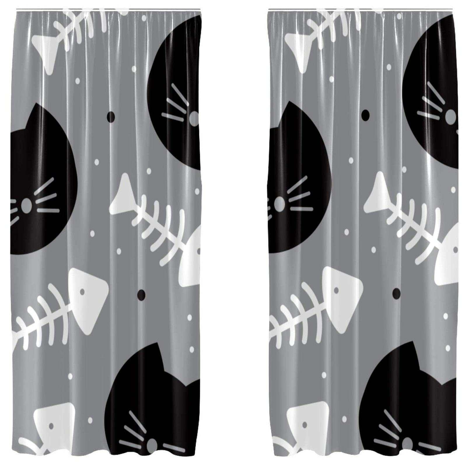 Cortinas para salón y dormitorio de 55x84 pulgadas con diseño de gato negro, juego de 2 piezas