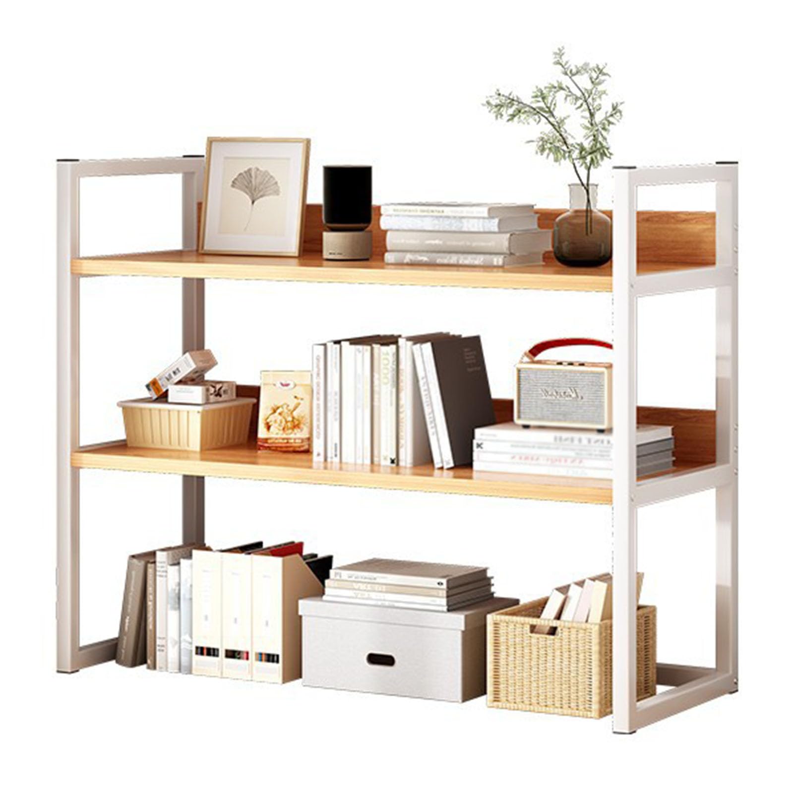 OLSKFUH 2-Tier Multifunctional Desk Shelves For Top Of Desk,Metal And Wood Desk Hutch Bookshelf With Partitions Shelf Display Rack Desk Organizer For Computer Desk, Dresser And K,50CM