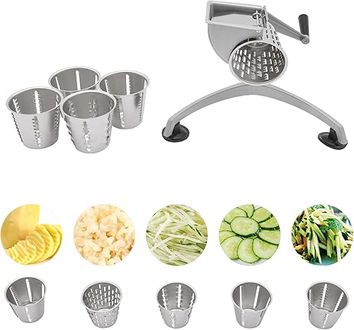 Miniatura 4 de Rallador rotativo de queso, rebanador de verduras de mandolina de cocina con 5 cuchillas intercambiables, rallador manual de queso para queso,