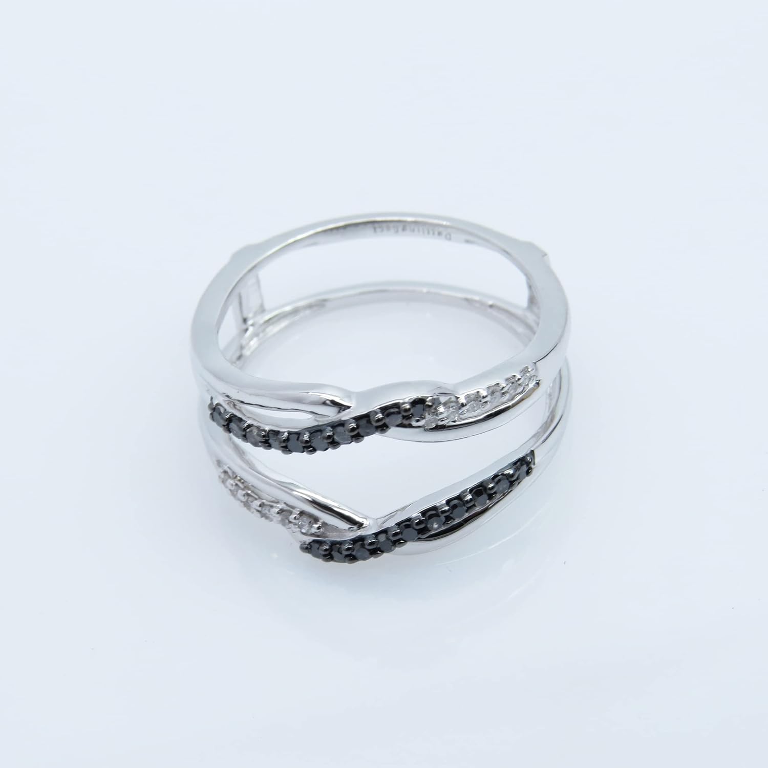 Dazzlingrock Collection 0.25 Ctw Round Black & White Natural Diamond Twisted Swirl Double Guard Wedding Band for Women in 925 Sterling Silver - Image 3