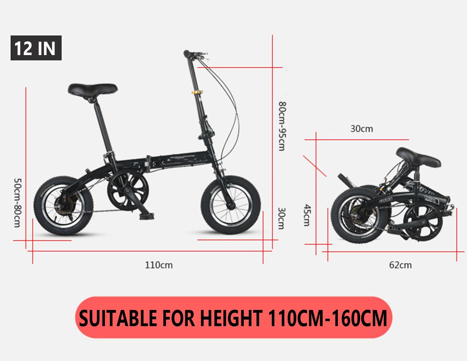 Bicicleta Plegable para Adultos, De Velocidad Variable, Ligera Y Portátil, para Estudiantes Y Personas Que Viajan Diariamente Al Trabajo, De 12, 14 Y 16 Pulgadas