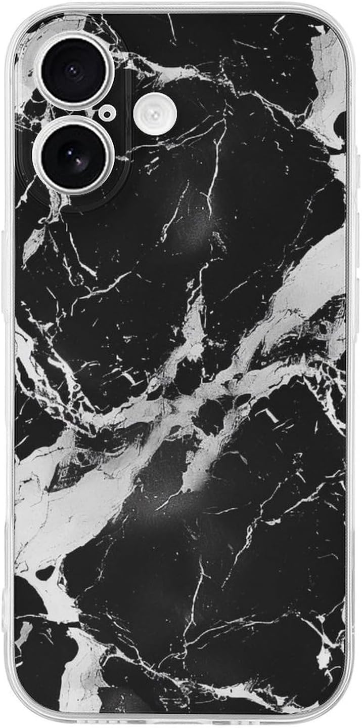 Clear Phone Case for iPhone 17 Case, Black and White Marble Prints Shockproof TPU Cell Cover with Wireless Charging, Anti-Yellowing, Transparent