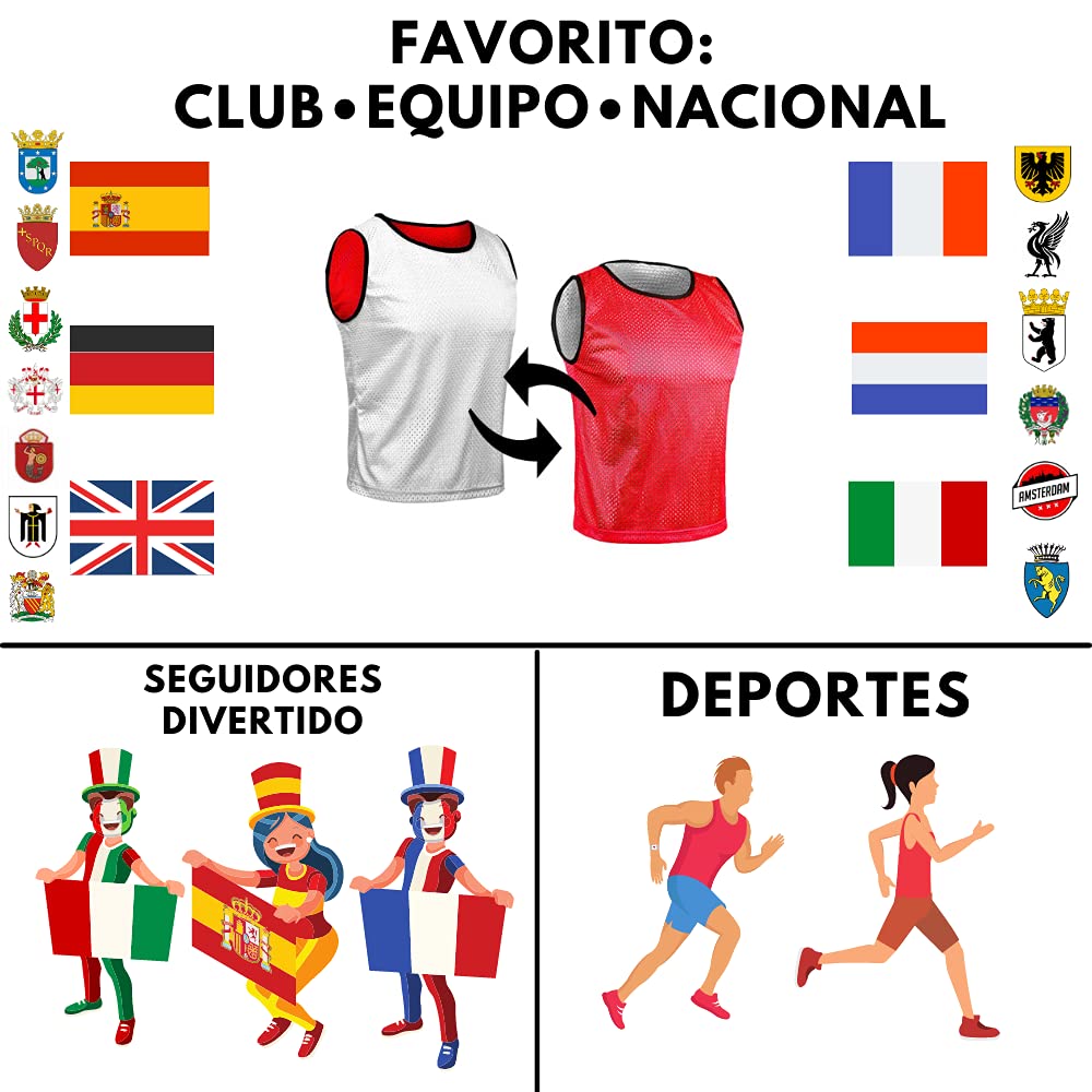 6X Petos Respirable de Fútbol - Juego de 6 Piezas - Camisetas de Dos Caras de Malla Abierta y Ligera, Chaleco De Entrenamiento T-Shirt Ejecutar Unisex Sport S M L XL