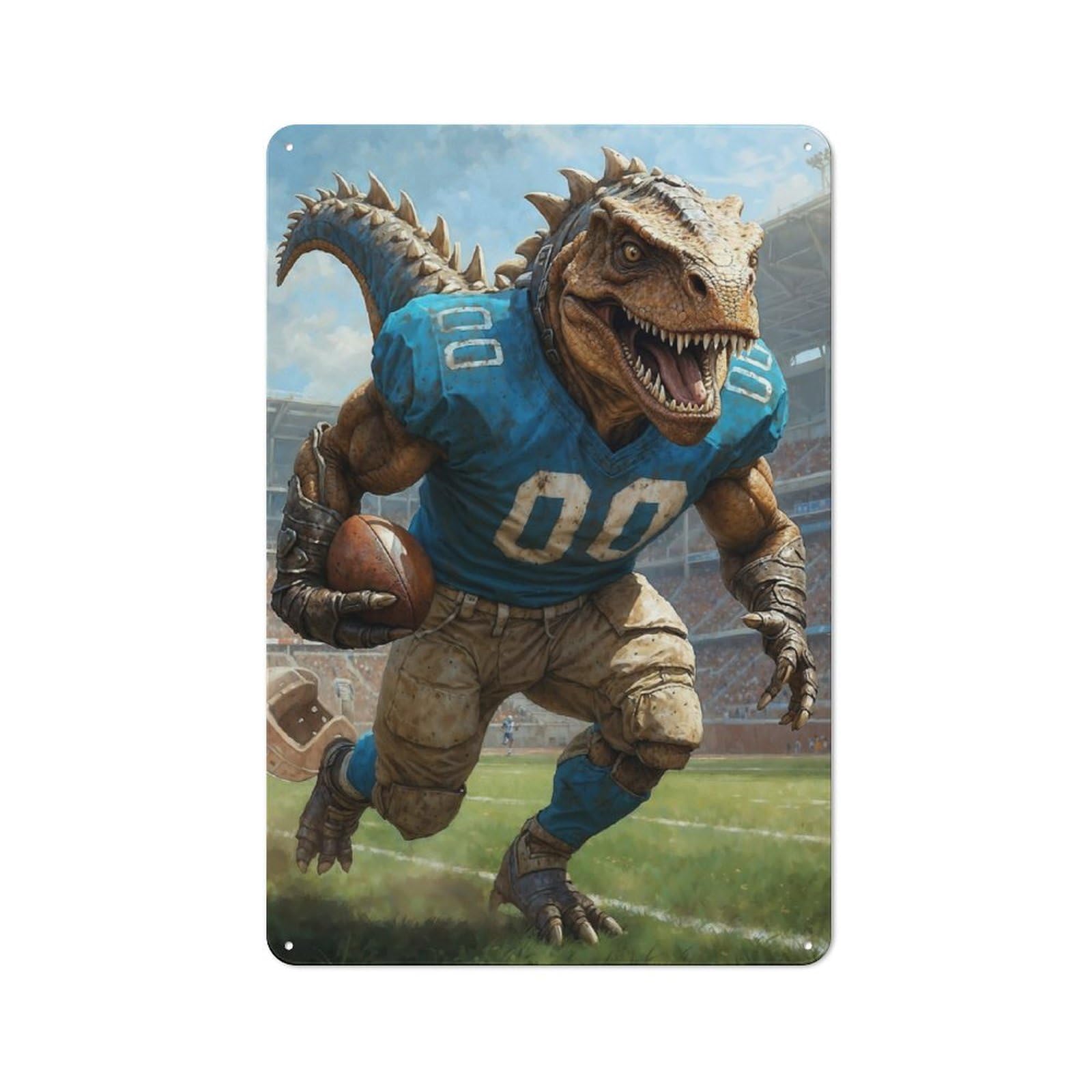 Junmoney Gridiron Dino Football 4 Metal Wall Plaque 30X20cm, Classic Retro Room Decor For Bedroom, Office, Home Bar Or Dining Room