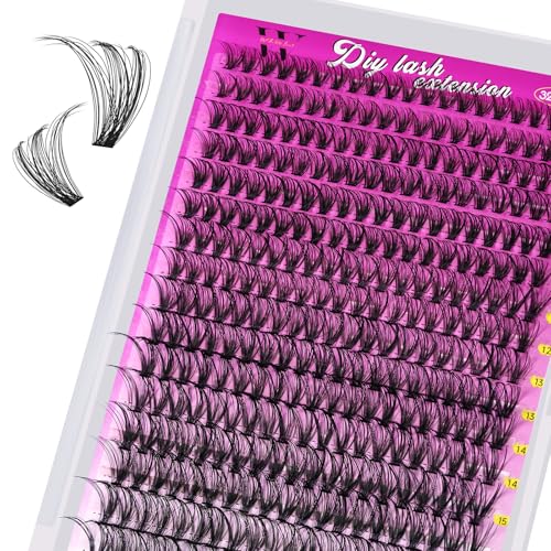 WLFRHD Ciglia a Grappolo Wispy 320PCS Ciglia a Grappolo D Curl Estensioni per Ciglia Ciglia Singole Ciglia Morbide a Grappolo con Fascia Sottile Ciglia Finte a Casa (30D,D-Mix9-16mm)