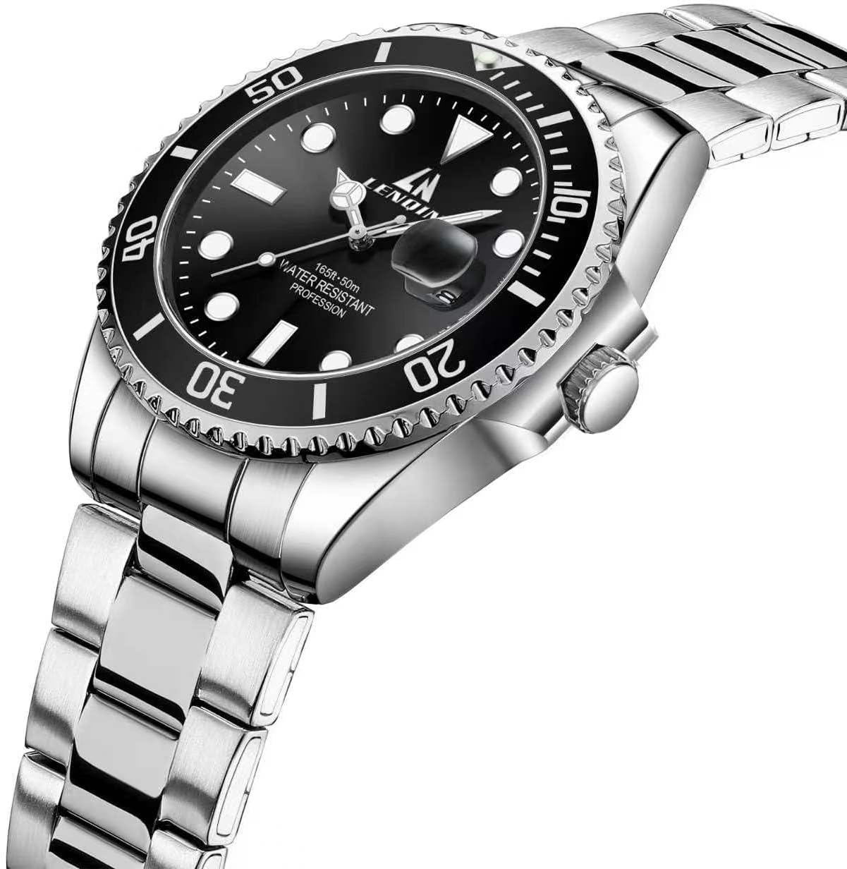 LN LENQIN Mens Watches Stainless Steel Waterproof Analog Quartz Watch for Men with Date Luminous Fashion Wristwatch