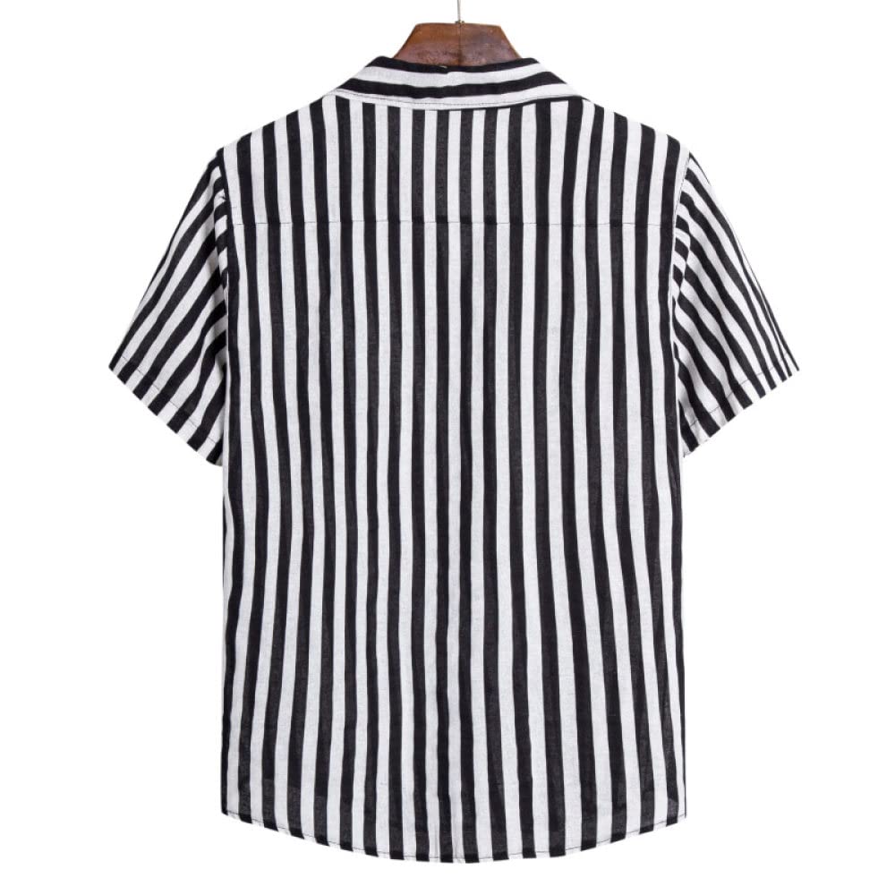 Camisa Hawaiana Hombre, Camisa Hawaiana para Hombre Y Pantalones Cortos De Playa Hawaianos Conjunto De Rayas De Lino De Algodón Negro Trajes De Hawaii Camisa De Playa De Manga Corta Casual Y Pantal