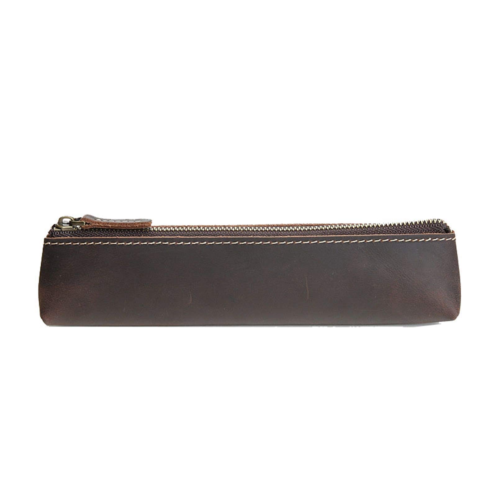 Astuccio in pelle, astuccio piccolo, Astuccio in pelle con cerniera Multicolor 21x5x3.2cm(Dark Brown)