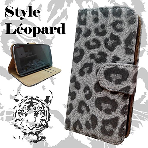 ACCESS D Wiko Iggy Etui Portefeuille Leopard Gris pour Iggy