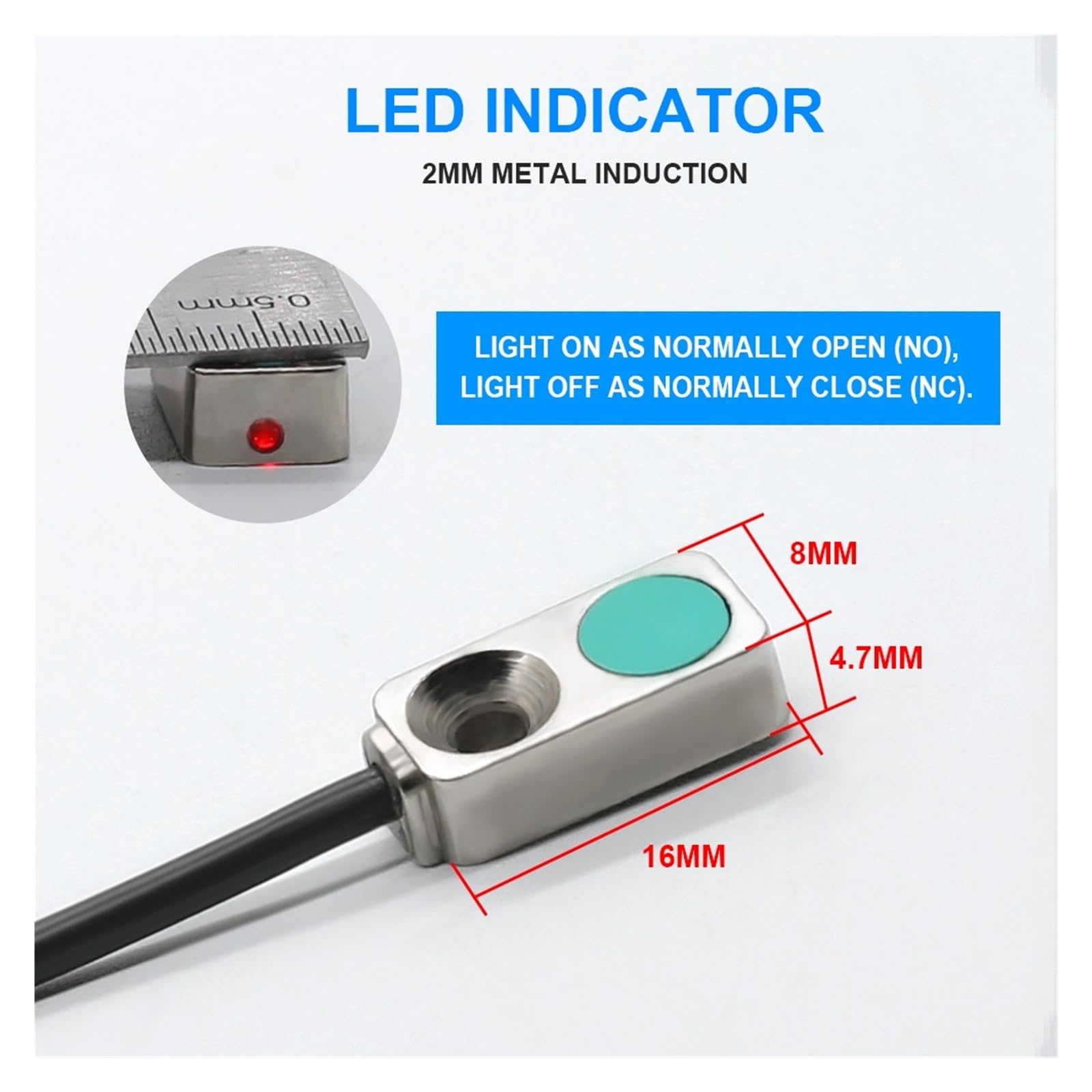 16 * 8 * 4.7 metal body super mini size proximity sensor(M8 with plug-in,5mm induction,PNP NC)