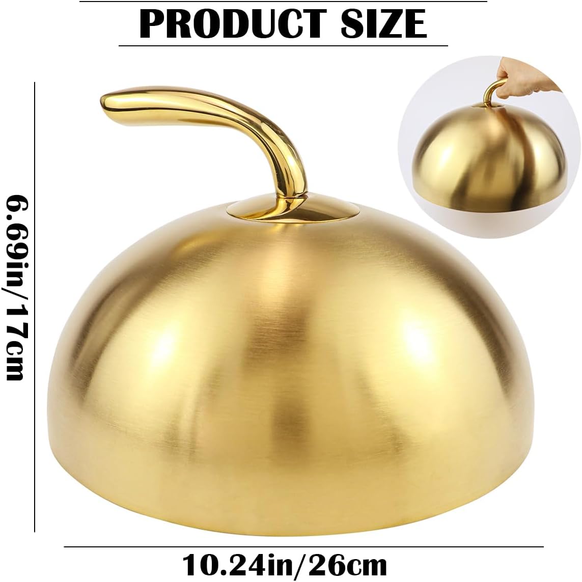 Stainless Steel Food Dome Cover, Steak Dome Cover, Plate Dome Cover with Handle, Dome Cover for Hamburger, Meat,Sandwich, Food (Large), Gold, KA012-JAN-YB