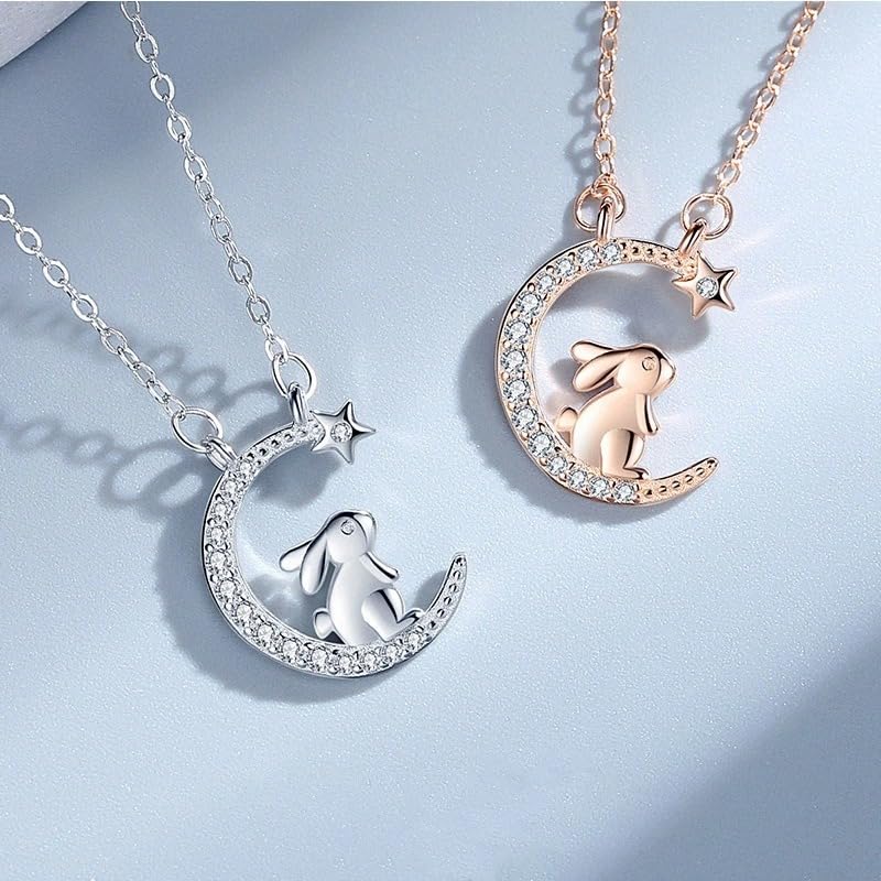 Collier pendentif lapin et lune en argent, un cadeau d'amour unique