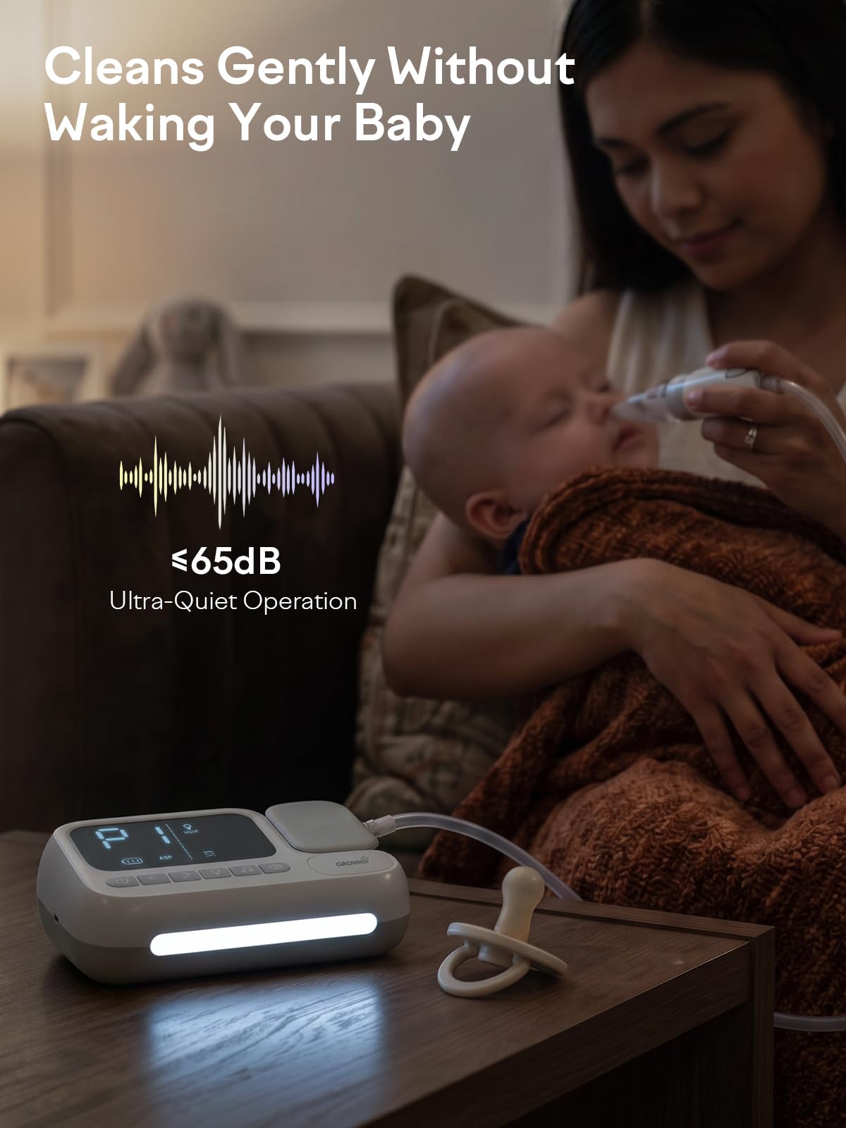 GROWNSY Aspirador nasal eléctrico para bebé, succión de nariz de bebé con succión de grado hospitalario, modo de impulso de un solo toque, cámara de colección grande de 70 ml, sistema calmante