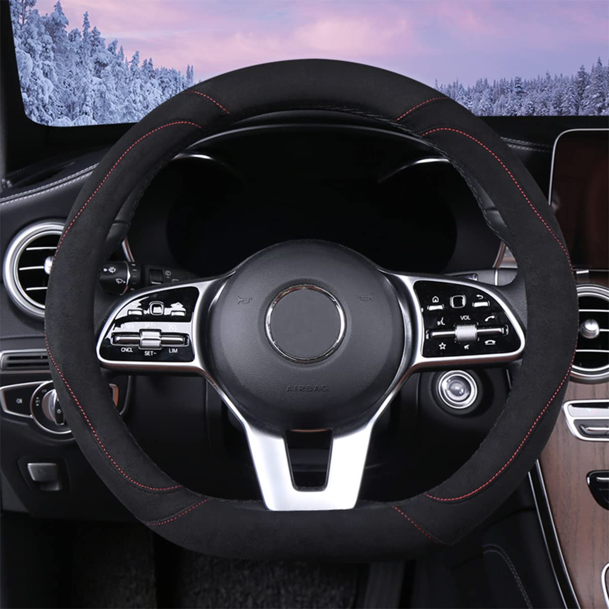 Soft D Shape Steering Wheel Cover, Warm Steering Wheel Cover Fashion Universal 15 inch, Black