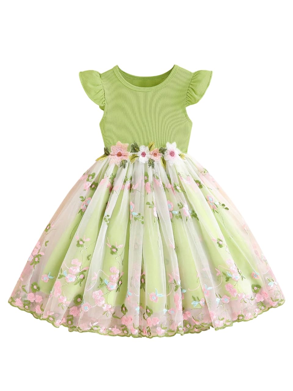 Tagas Girls' Dress|Elegant Beige Baby Girl Dress with Lace Ruffles & Floral Embroidery – Long Sleeve Princess Birthday Party Dress | Comfortable & Stylish Kids Wear| PartFrock for Kids |