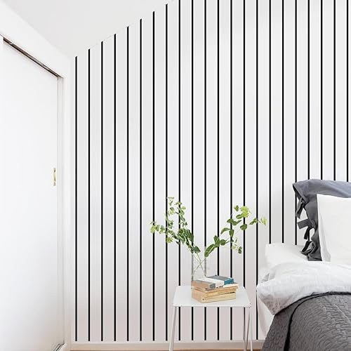 Miniatura 7 de Papel tapiz autoadhesivo a rayas en blanco y negro, papel de contacto de rayas de 17.7 x 118.1 pulgadas, papel tapiz geométrico para pegar y