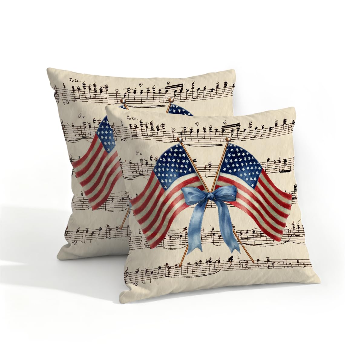 Outdoor Pillow Covers Waterproof Pillowcases 16x16in Set of 2 Vintage American Flags Ribbon Musical Note Decorative Throw Cushion Case for Couch Sofa Garden Patio Furniture