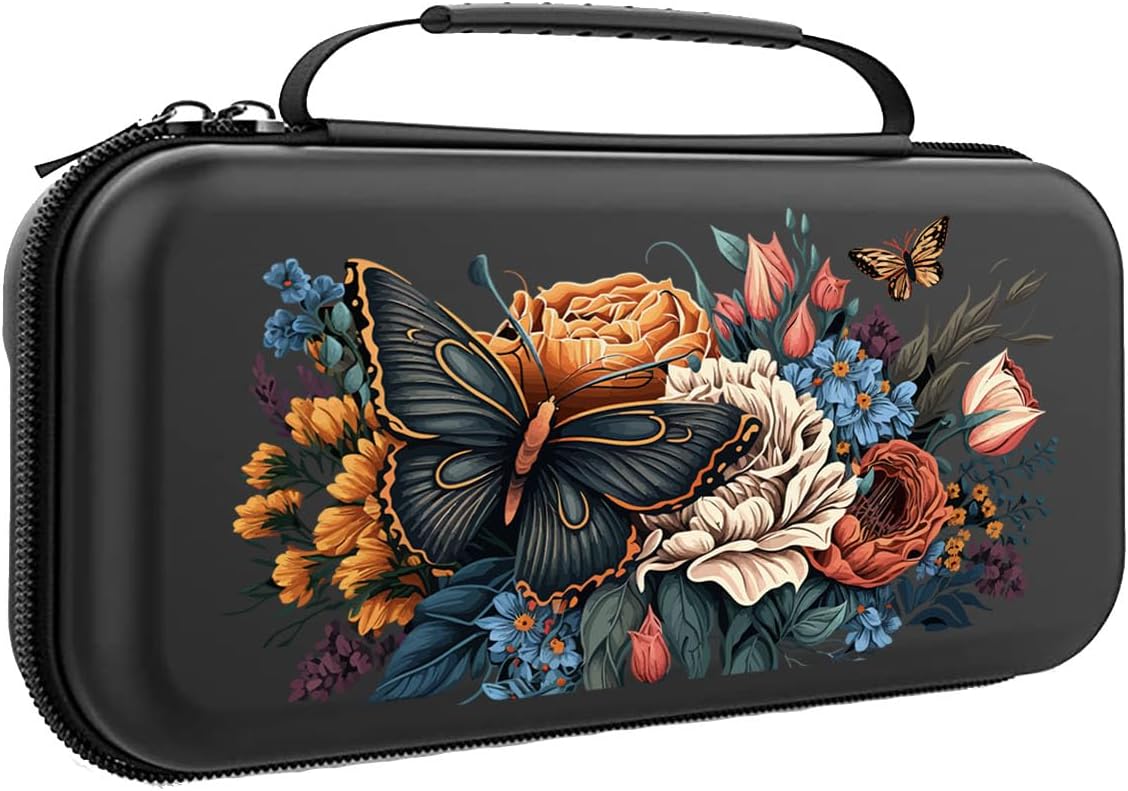 Flowers Switch Case For Nintendo Switch OLED/Switch LITE/Switch Accessories, Cute Carry Protective Bag, Travel Game Console Cases, Controller Hard Shell Holder 20 Cartridge Slot J69
