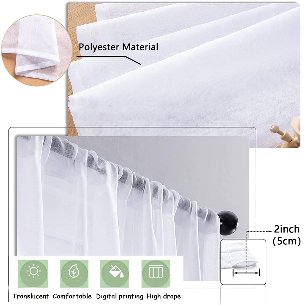 Highdi 2 Panneaux Rideau Passant Tringle,Voilages Chambre Semi-Transparent Léger Rideaux pour Décoration Fenêtre de Maison Cuisine Salon (Géométrique,W132*H245CM)