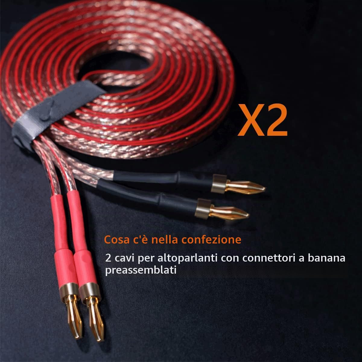 Confezione da 2 cavi audio per altoparlanti HiFi da 13 AWG con connettore a banana, lunghezza 4 m, con connettori a banana placcati in oro maschio a maschio, cavo audio (4 m)