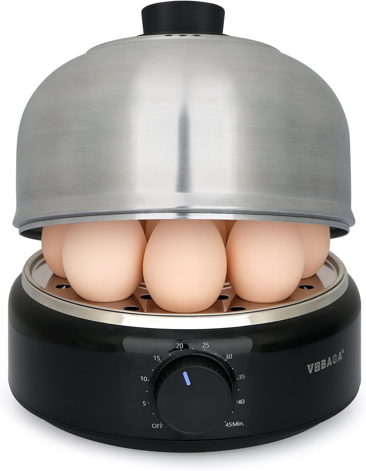 VOBAGA Rapid Egg Cooker, Electric Egg Boiler and Steamer Machine, 9 Egg Capacity, Stainless Steel, Auto Shutoff, 400W (Black)