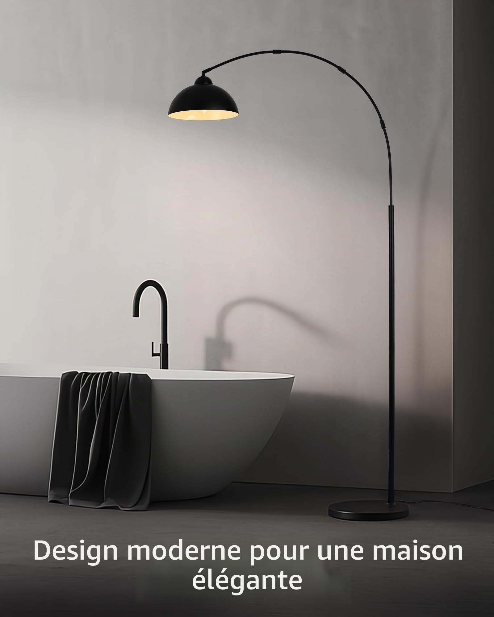 Lampadaire sur Pied Salon Arc Moderne Noir 204 cm E27 Incluse OVEL FL02