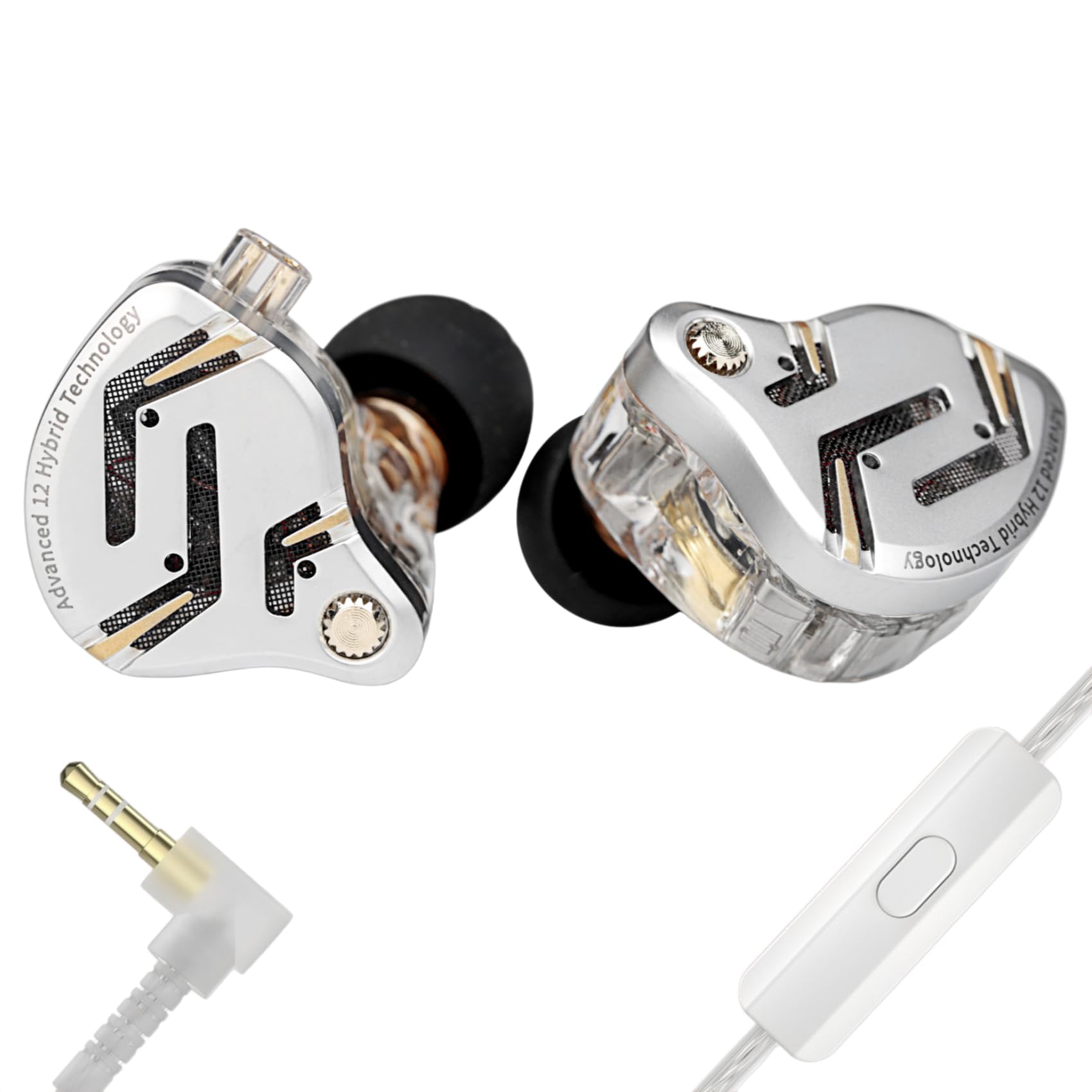 KZ ZS12 PRO 2 monitory douszne, hybrydowe sterowniki 5BA+1DD 6, przewodowe, dźwięk HiFi, wciągający bas, idealny do gier, muzyków, piosenkarzy i audiofilów (srebrny z mikrofonem)