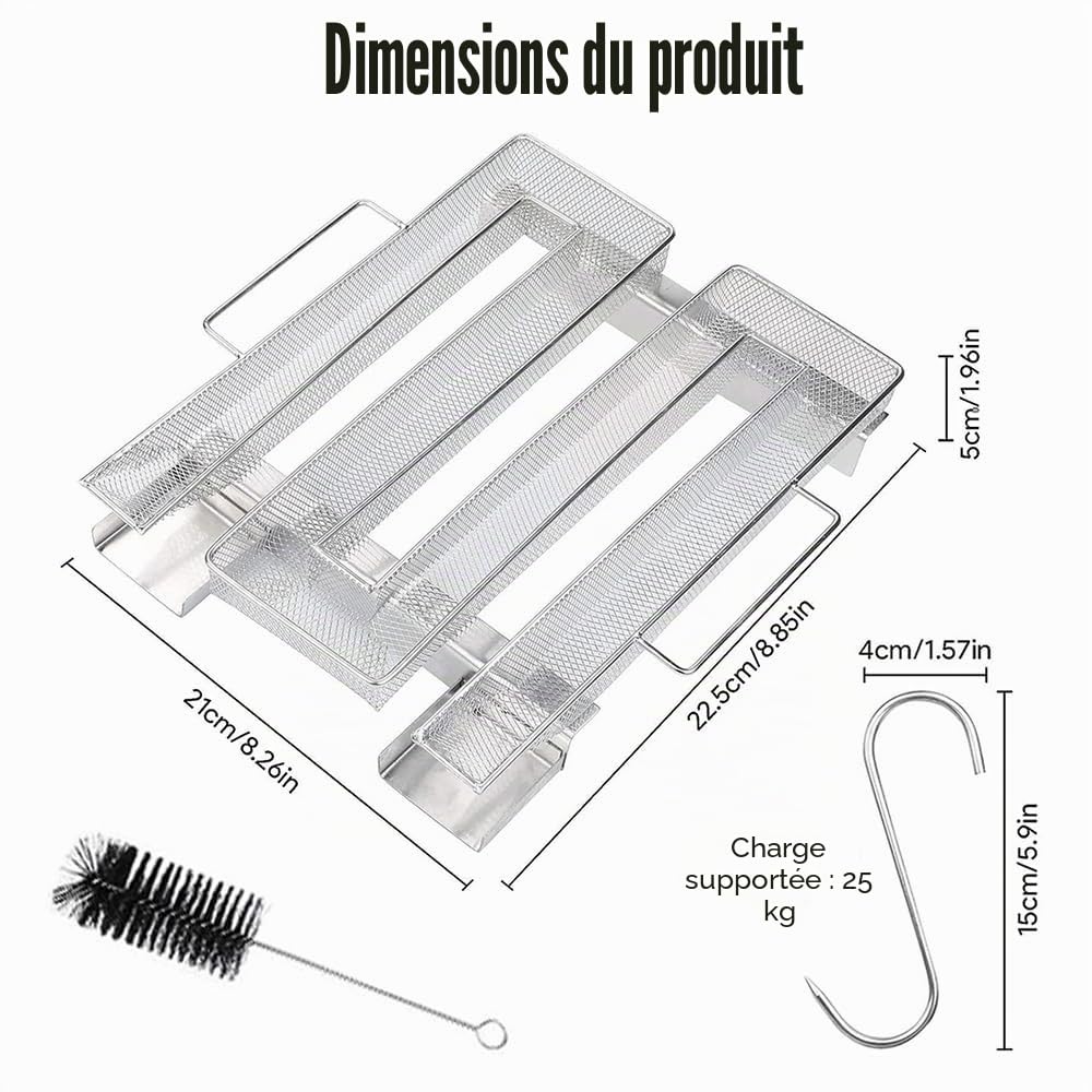 Générateur de Fumée Froide, Fumoir a Froid avec Brosse et Crochet Réutilisables Générateur de Fumée Froide avec Anse Générateur de Fumée en Acier Inoxydable pour Fumoir Barbecue 22,5x22,5x4,5