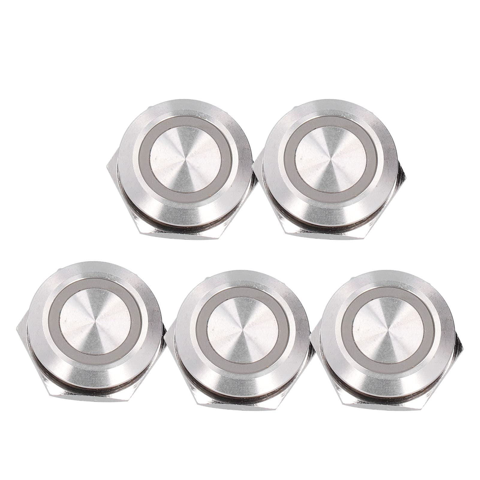 5 szt. Metalowy Chwilowy Przełącznik Wciskany z diodą LED, Mini Auto Reset Ultra Cienki Wodoodporny Przełącznik 19 Mm (DC12~24V Niebieski)