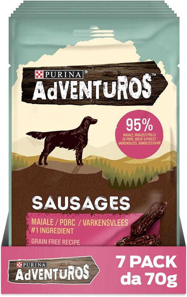 Purina Adventuros High Meat Sausages Snack Cani, 7 Confezioni da 70g, 1...