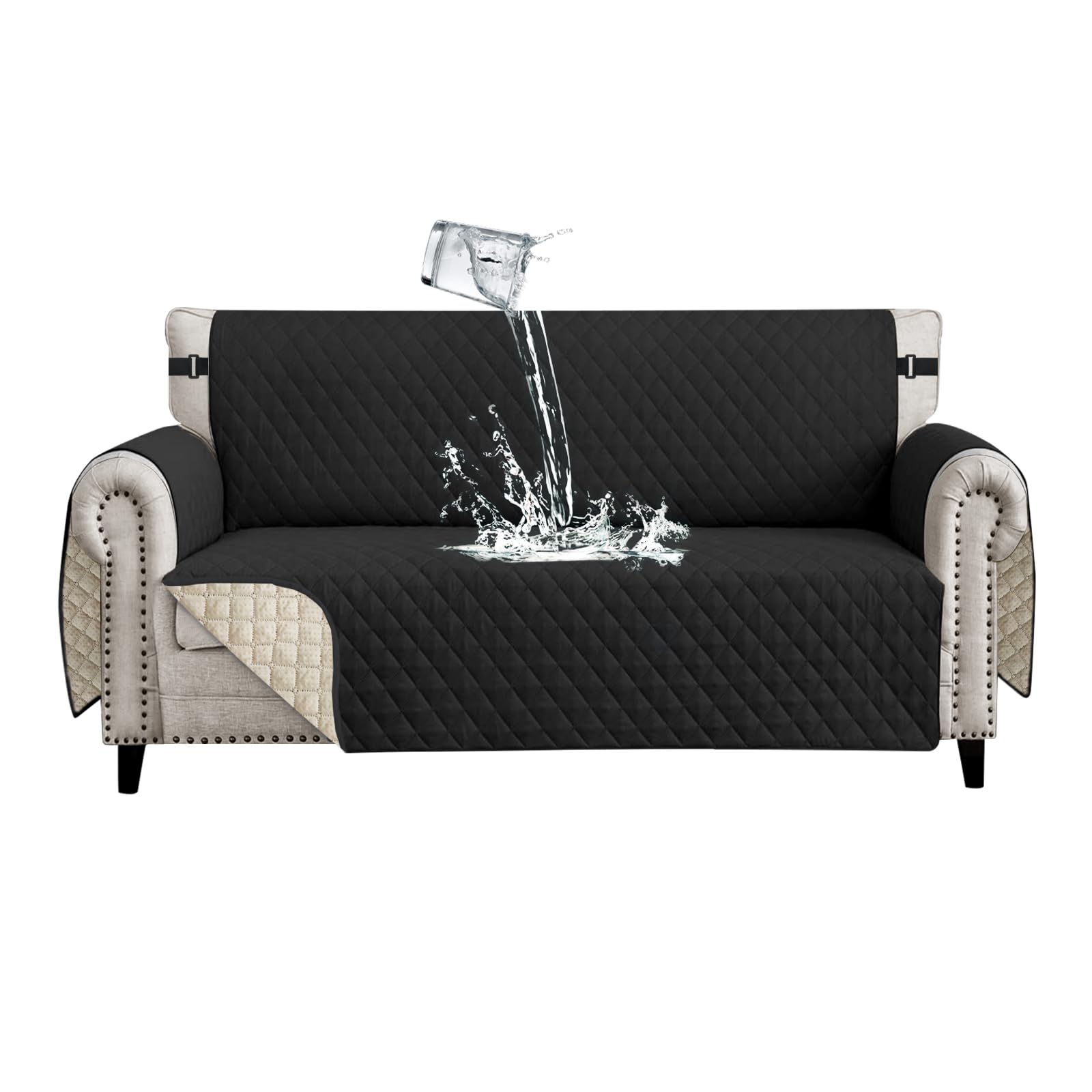 Housse de canapé imperméable 4 places noire anti-rayures pour chat et chien