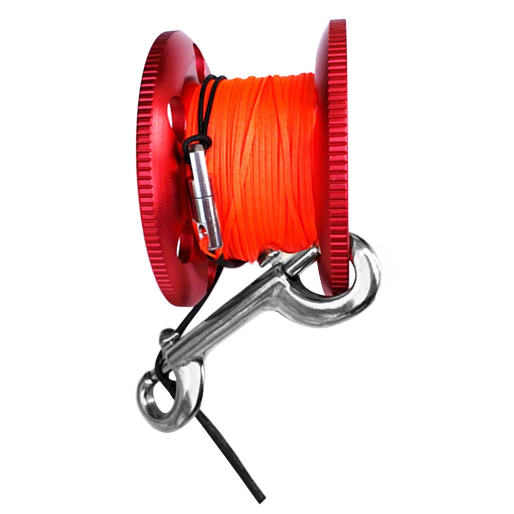 Sharplace 50m Bobine de Doigt de Plongée sous-Marine Plongée en Apnée Finger Spool Reel en Alliage Aluminium/Acier Inoxydable - Rouge, 50 m