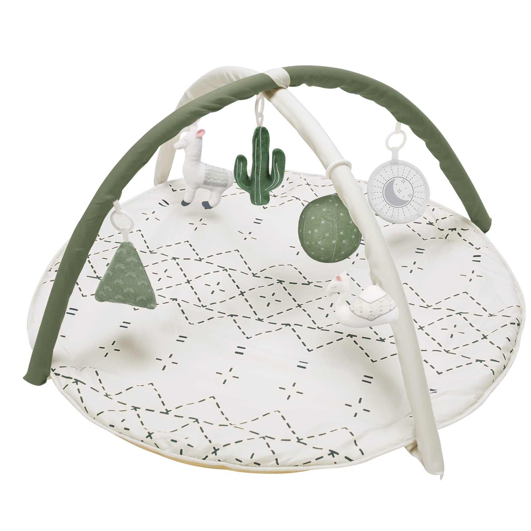 Tummy Time Mat with 6 Toys, Macrame Baby Play Mat for Newborn, Baby Gym with 12 Milestone Cards, Stage-Based Sensory and Motor Skill Development Baby Play Gym, Non Slip Mat Washable, Green