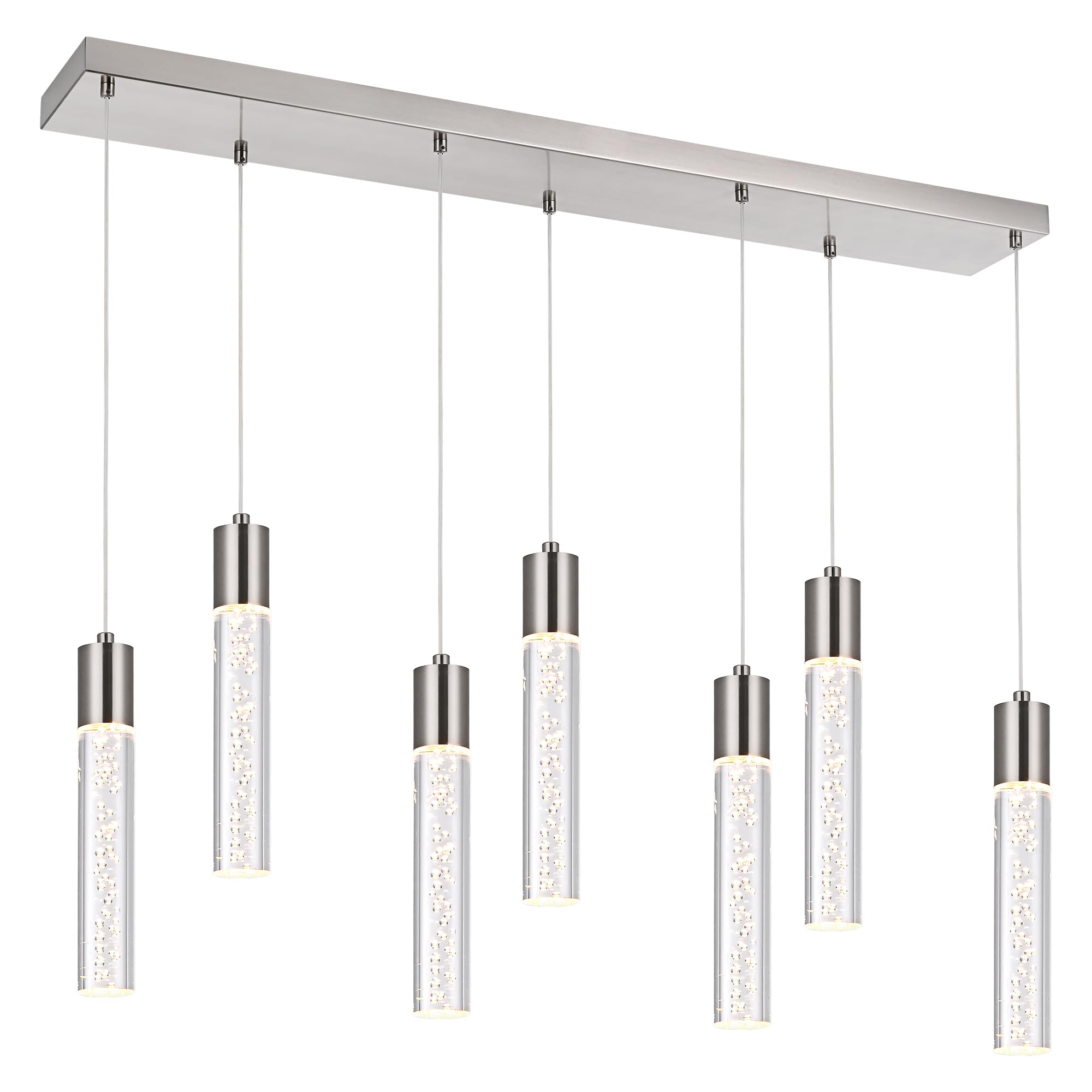 Photo 1 of MELUCEE LED Chandelier Linear Island Lighting Brushed Nickel 7 Light